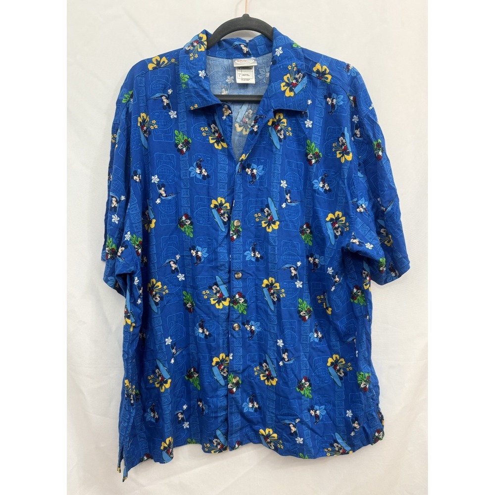 Authentic Disney Store Mickey Mouse Original Shirt Blue Hawaiian Print Mens L